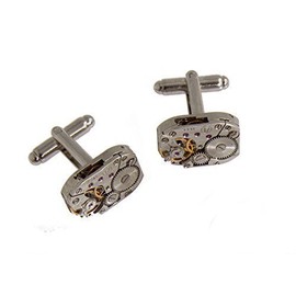 SILVER STEAMPUNK JEWELLERY VINTAGE NEO VICTORIAN WATCH MOVEMENT CUFFLINKS UNIQUE UNUSUAL GIFT IDEA with leatherette gift box