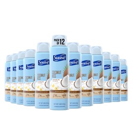 Suave Spray Deodorant Woman, Coconut Kiss deodorant women spray, Antiperspirant, 48-Hour Odor & Wetness Protection, 3.8 Oz (Pack 12)