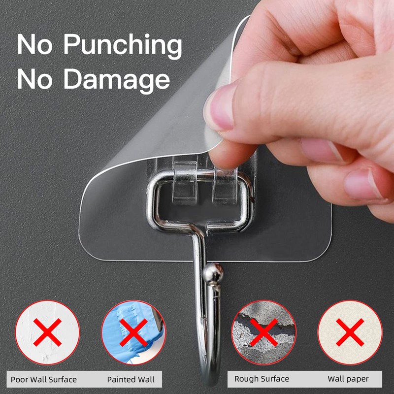 Strjobaili 12 Pack Large Adhesive Hooks for 44 lb(Max) Hanging