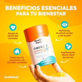 Gomitas de Omega 3 de Salmn sabor Pia  60 gomitas para 1 meses, con DHA  EPA, con Ingredientes Naturales, Sin Azcar, Ni Colorantes Artificiales...    