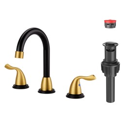 ARCORA Bathroom Sink Faucet 3 Hole - 8 Inch Widespread Bathroom Faucet 2 Handle Vanity Faucet with Pop Up Drain and cUPC Supply Lines, Black and Gold Bathroom Faucet