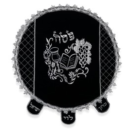 Majestic Giftware Passover Seder Round Matzah Cover with Heavy Plastic - MCV316-SM | 12 Inch Navy/Silver Passover Matzo Covers Made with Velvet & Three Pockets with Flaps | Pesach Decor