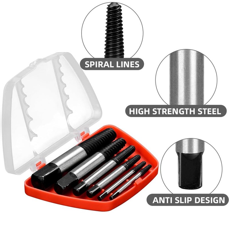 6 Pcs Screw Extractor Set, Damaged Screw Extractor Set, Easy