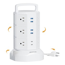 Power Strip Tower Surge Protector, JACKYLED 12 Outlets 6 USB (2 USB C) Charging Station, Extension Cord with Multiple Outlets, 1050J 1625W/13A Outlet Extender 6.5ft Extension Cord for Home Office