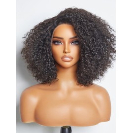 LUVME 12 Inch Small Kinky Curly Glueless Wigs Human Hair Pre Plucked Pre Cut Lace Front Wigs Human Hair for Women