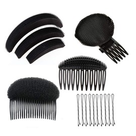1SET 5PCS Black Hair Styling Kits Bump It Up Volume Hair Base Pads Styling Insert Tool Hair Comb Hairpins Ponytail Roller Rings Bun Maker Holder Hair Barrettes Clips for Women Lady Girls