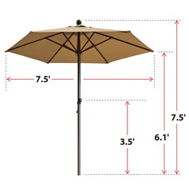 BenefitUSA 7.5 Ft Patio Pulley Umbrella with 6 Ribs Market Table Parasol Rope Pulley Outdoor Yard Deck Furniture (Tan)