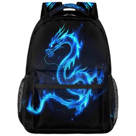 Peaom Abstract Blue Fire Dragon Backpack for Kids Women Men School Backpacks Girls Boys Adults Bookbag Laptop Computer Back Pack Casual Daypack