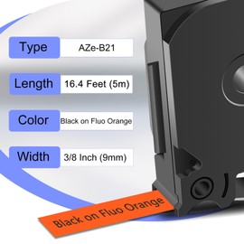 KCMYTONER 2 Pack Compatible for Ptouch TZe-B21 TZ-B21 TZe TZ Label Tape 9mm 0.35'' Laminated Black on Fluo Orange Label Maker Tape for PT-9700PC PT-1880 PT-1230PC PT-1280 PT-1800 PT-1830