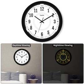 Night Light Wall Clock for Bedroom,12.8 Inch Silent Lighted up Wall Clock Glow in The Dark,Adjustable Brightness Battery Operated Wall Clock for Living Room Kitchen Kid's&Elderly Room, Easy to Read