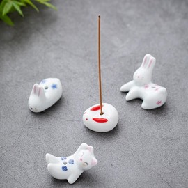 4Pcs Rabbit Cat Ceramic Incense Holder Cute White Animals Incense Sticker Holder Fun Home Decorative Ornaments for Home Room Decoration Yoga Spa Meditation Incense Holders