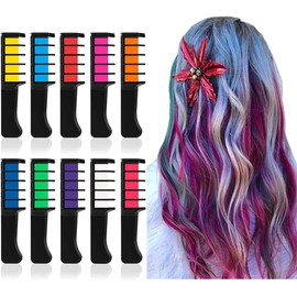AUTOWT Peine de Tiza para el Cabello, 10 Colores Peine de Tiza para Teñir el Cabello Lavable para Niñas y Niños, Tiza para el Cabello Temporal no Tóxica para Fiestas de Bricolaje Cos-play, Cumpleaños, Navidad, Día del Niño, San Valentín
