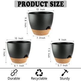 SE SUN-E Large Self Watering Planters Plant Pots Outdoor 9/10/12 Inch for All House Plants Black Plastic Flower Pots with Drainage Hole Flower Pots for Indoor Plants Gift Idea for Home Decor