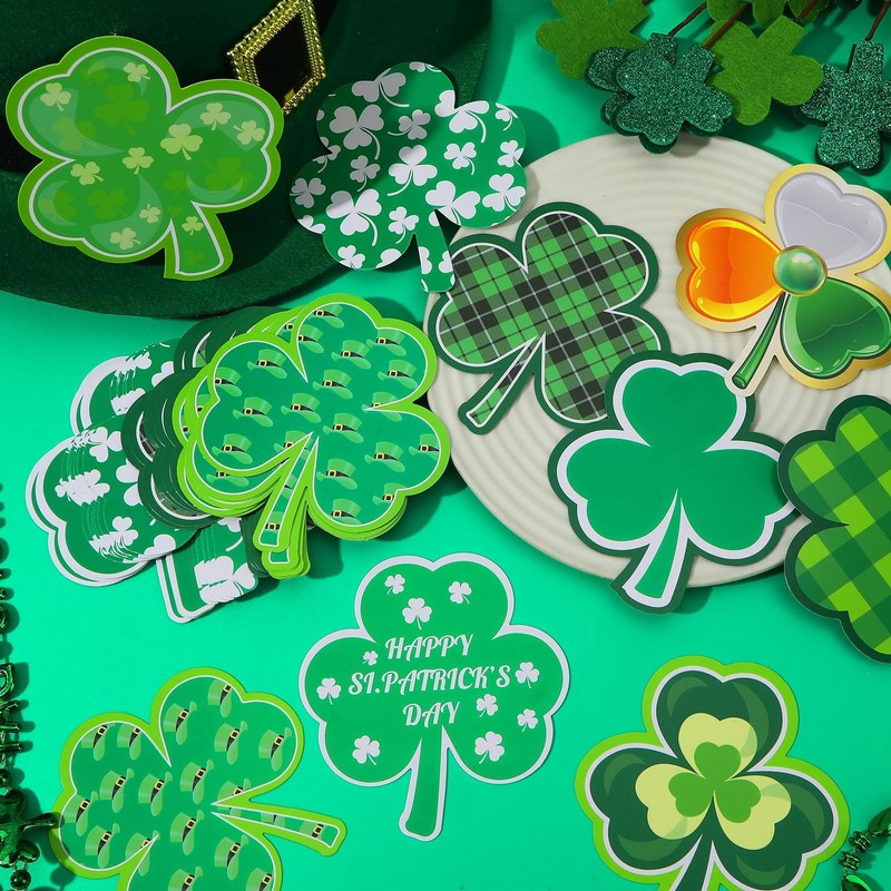 JUNEBRUSHS Shamrock Cutouts, 120Pcs St. Patrick's Day Cutouts Assorted Pattern