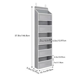 Pixaro Over Door Storage Organiser with Hooks,5-Shelf Hanging Storage Pockets, Back Door Storage with Perspective Grids for Baby Stuff Storage with Toys Storage