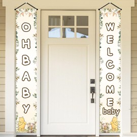 Winnie Decoration for Baby Shower, the Pooh Baby Shower Banners, Classic Winnie Baby Stuff for Door Decor, Baby Shower Yard Banner, 2PCS Welcome Door Hanging Decor Party Supplies 11.8*70.8IN
