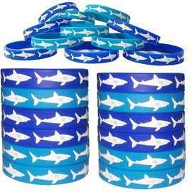 HADEEONG Shark Rubber Bracelets - Wristbands for Shark Themed Parties, Adults‘ Wearables, Birthday Favors - Pack of 24
