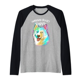 Colorful Pop Art Portrait Husky Dog Dad Daddy Father's Day Raglan Baseball Tee