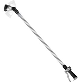 RESTMO Metal Watering Wand, 36”-60” Long Telescopic Tube | 180° Adjustable Ratcheting Head | 7 Spray Patterns | Flow Control, Perfect Garden Hose Sprayer to Water Hanging Baskets, Shrubs, Black