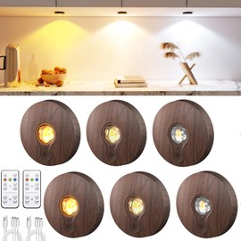 Rechargeable Puck Lights with Remote Control,2000mAh High Capacity Battery Operated LED Under Cabinet Lighting,Dimmable Tap Stick On& Magnetic Mount Wireless Closet Light for Kitchen Counter,Shelve