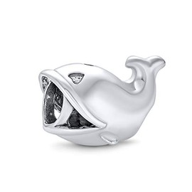Nautical Fishing Ocean Sea Whale Charm Bead For Women For Teen Oxidized .925 Sterling Silver Fits European Bracelet