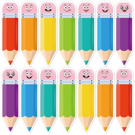 AnyDesign 49Pcs Colorful Pencil Cut-Outs Back to School Cutouts Bulletin Board Decor with 100Pcs Glue Points Pencil Name Tag Label for DIY Classroom School Kindergarten First Day of School Decor