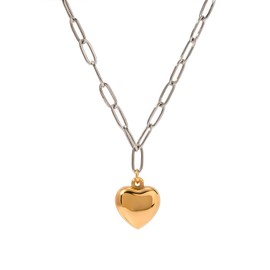 COORWEEL Silver and Gold Heart Chain Necklace for Women Trendy Two Tone Simple Jewelry Y2K Accessories