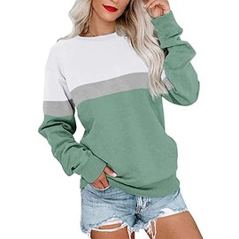PGANDS Women's Casual Crew Neck Color Block Sweatshirts Long Sleeve Cute Comfy Lightweight Pullover Tops