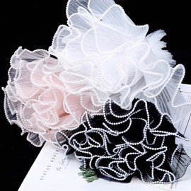 4 Yard 28cm Pearl Edge Floral Packaging Paper,Flower Wrapping Mesh Paper,Flower Gift Packaging Paper,Ruffle Yarn Floral Wrapping Mesh,for Wedding,Birthday,Valentine's Day Florist Supply (Black)