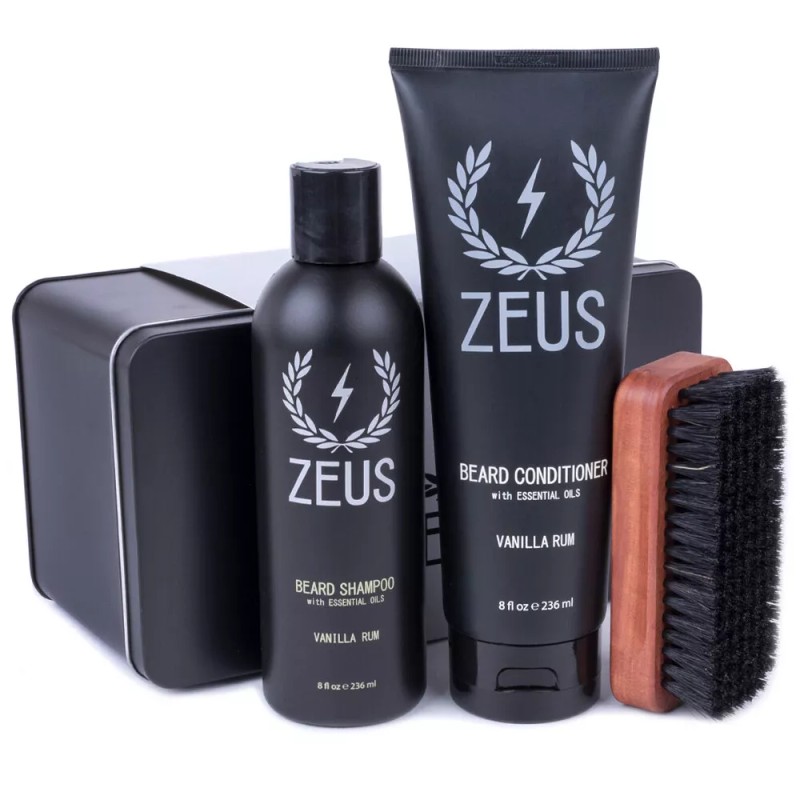 Zeus Premium Beard Shampoo Conditioner Kit Brush USA Germany Choice