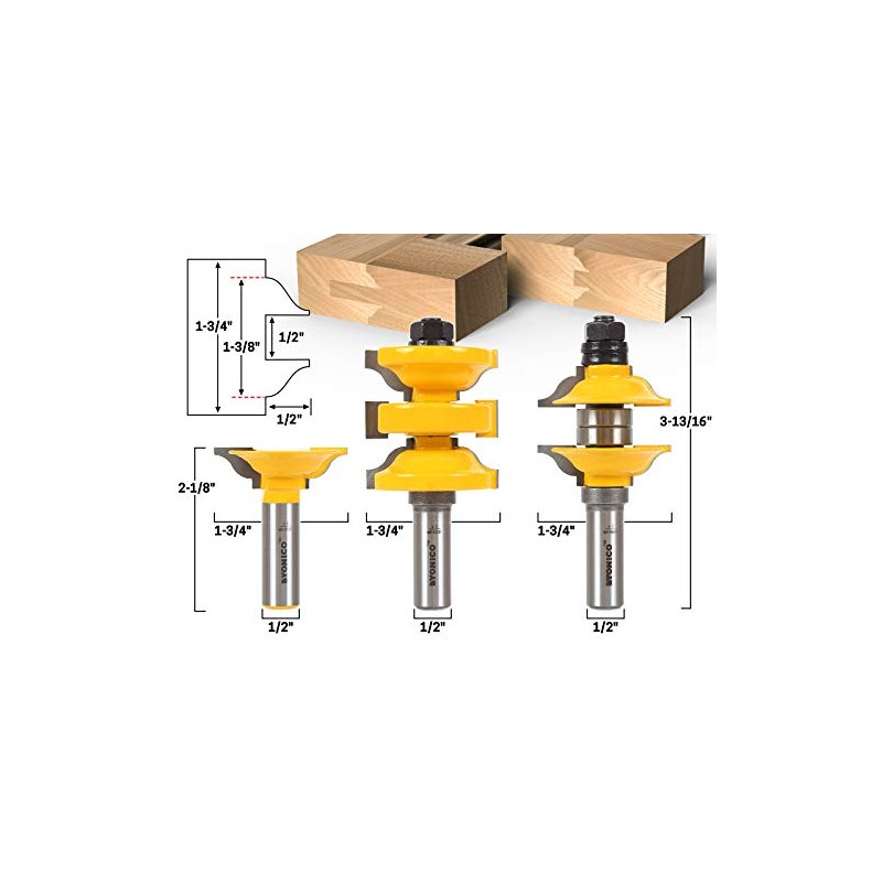YONICO Router Bits Set Exterior Door Rail and Stile Extended