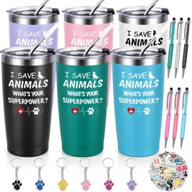 Lifecapido 19Pcs Vet Tech Gifts, Veterinarian Gifts, I Save Animals What's Your Superpower - 20oz Tumbler with Keychains Stickers Pens, Vet Tech Week Gifts Christmas Gifts for Veterinary Technologists