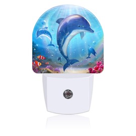 Uiaoiais Night Light for Kids Girls Boys, Cute Dolphins in Tropical Sea LED Night Light Plug into Wall with Dusk to Dawn Sensor for Room Decor, Hallway, Kitchen, Bathroom, Nursery, Stairs