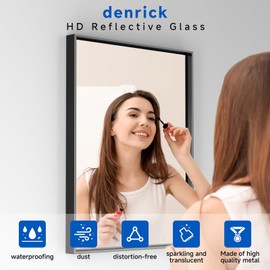 Brushed Metal Thick Frame Bathroom Mirror 18 x 30 Inch Metal Frame Black Mirror Rectangular Wall Mirror Matte Black Vanity Mirror Square Corner, Modern Rectangle Mirror(Horizontal/Vertical)