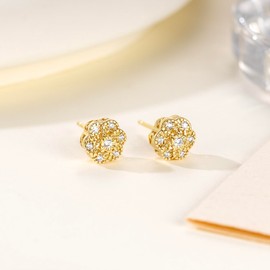 14k Gold Stud Earrings for Women Trendy Flower-shaped Gold Earrings Studs Fit Hypoallergenic Earring CZ Stud Earring Butterfly Push Backings 8mm