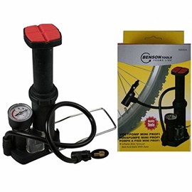 Benson Profi Mini Fußpumpe Fahrradpumpe Bar Anzeige 3 Adapter mit Tasche Radpumpe Manometer