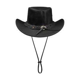 TruClothing Australian Unisex Western Cowboy Hat Real Leather Outback Riding Outlaw Classic - Black M (58cm)