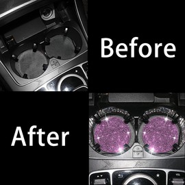 CGEAMDY Auto Getränkehalter Untersetzer, 2 Stück 7cm Bling Strass Anti-Rutsch Einsatz Untersetzer, Universal Glitzer Kristall Tasse Halter Untersetzer, Auto Innere Dekor Zubehör für Frauen (Rosa)