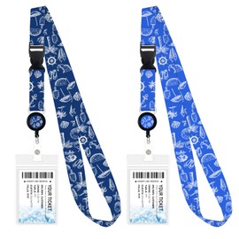2 Pack Retractable Cruise Lanyard with Waterproof ID Holder Retractable Reel for Cruise Key Cards Ships Essentials & Must Have Travel Accessories（Blue & Royal） 2