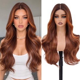 Copper Auburn Highlights Wig for Women,26 inch Long Wavy Wig