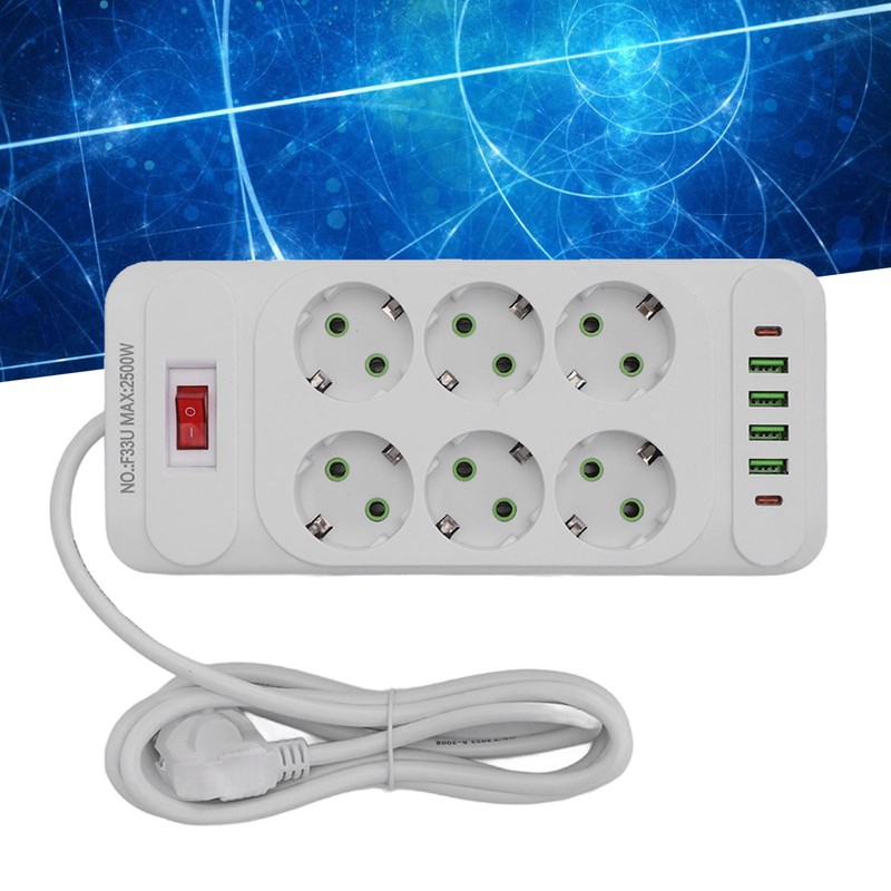 Power Strip 6 Outlets 4 USB 2 Type C Ports