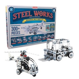 Schylling Steel Works Mechanical Multi-Model - Steel Building Set - Includes 300 Pieces, Tools, and Instructions to Make 10 Different Models - Ages 8 and Up