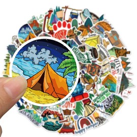 Outdoor Hiking Adventure Camping Stickers Pack,Waterproof Vinyl Travel Wildlife Stickers, Wilderness Nature Decals for Camper Boys Adults Teens Girls(50Pcs)