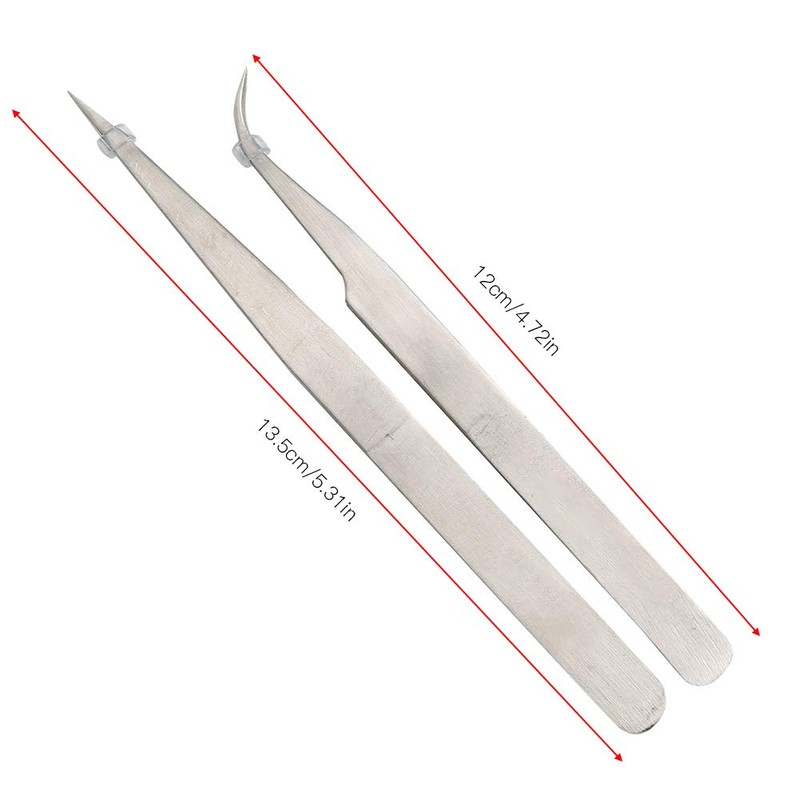 Fdit 4PCS Stainless Steel Straight & Curves Tweezer Tips Set,