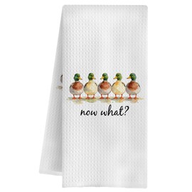 Funny Mallard Duck Kitchen Towels, Mallard Duck Lover Gifts Dish Tea Towels, Ducks in a Row Humorous Decorative Hand Towel for Kitchen Bathroom, 16x24 Inch