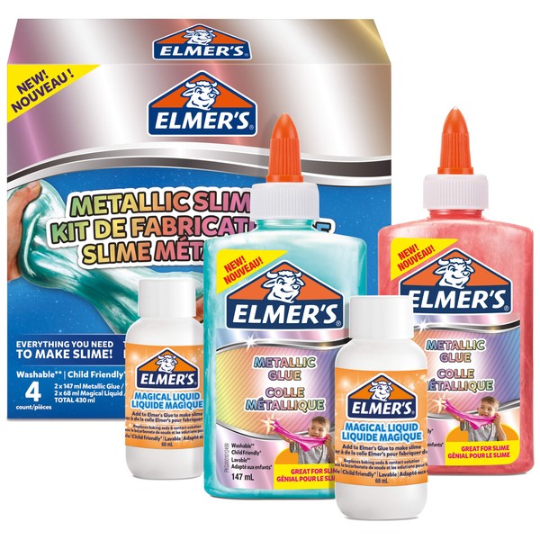 Elmer’s Metallic Slime Kit | Slime Supplies Include Metallic PVA Glue | With Magical Liquid Slime Activator | 4 Piece Kit