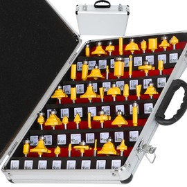 OLETBE Router Bit Set 1/4-Inch Shank Door Drawer Front Edging 41 PCS, Woodworking Milling Cutter Tools, Carbide CNC Router Bits Sets Grooving Mill Tool(Yellow)