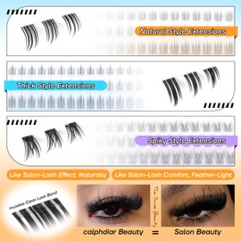 calphdiar Bottom Lash Clusters Lower Lashes Extensions 3 Styles Bottom Eyelash Clusters 6-8mm Bottom Lashes Individual Clear Band Natural Cluster Eyelashes Salon-Effect Bottom Lash cluster (162pcs)