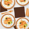 Orange Pumpkin Sunflower Harvest Paper Dessert Plates and Chocolate Brown