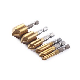 Fongmore 6 Pcs 1/4 Inch Hex Shank HSS Countersink Drill Bit Set For Wood 5 Flute Countersink 90 Degree Center Punch Tool Sets 6-8-9-12-16-19mm